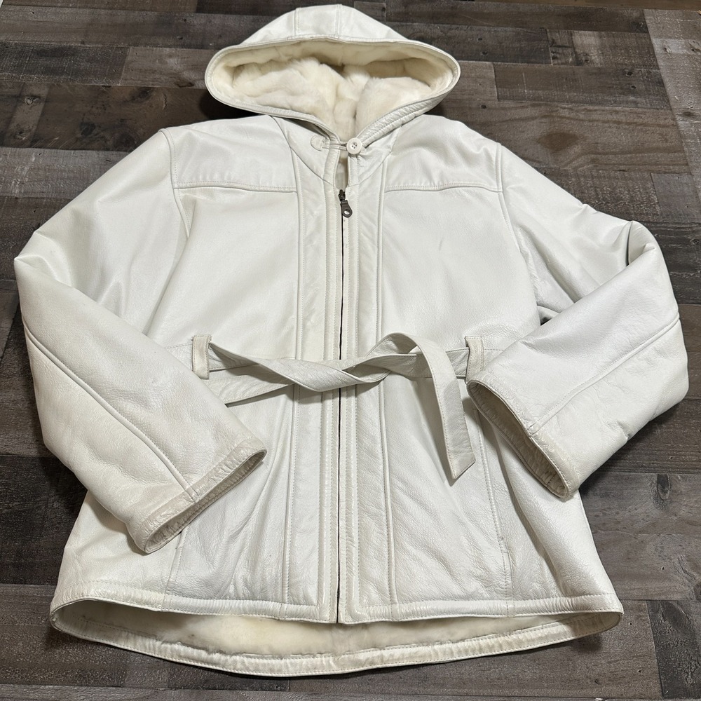 Wilson's Leather Women's Ivory Sherpa Lined Leather Jacket Large Early 00s 21x26